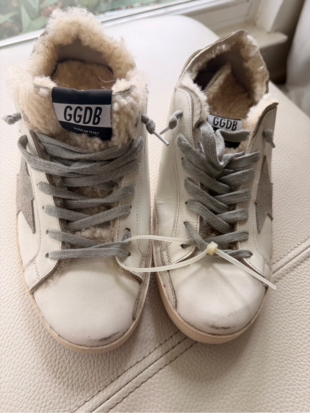 Golden Goose Women's White Shearling-Lined High-Top Sneakers